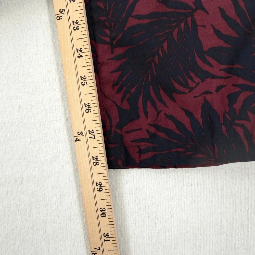 VINCE Tropical Leaf Print Chino Pants Men 33 Burgundy Black Cotton Casual Travel